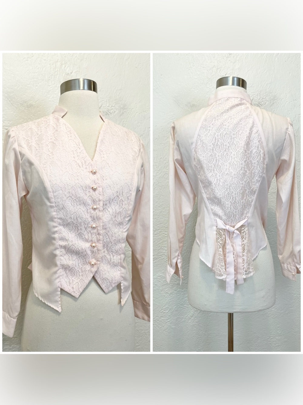 Vintage Blouse Top Farmhouse Prairie Cottagecore Victorian Pink Lace XS